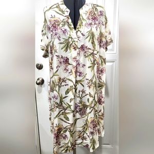 H&M purple green floral print dress women's size M